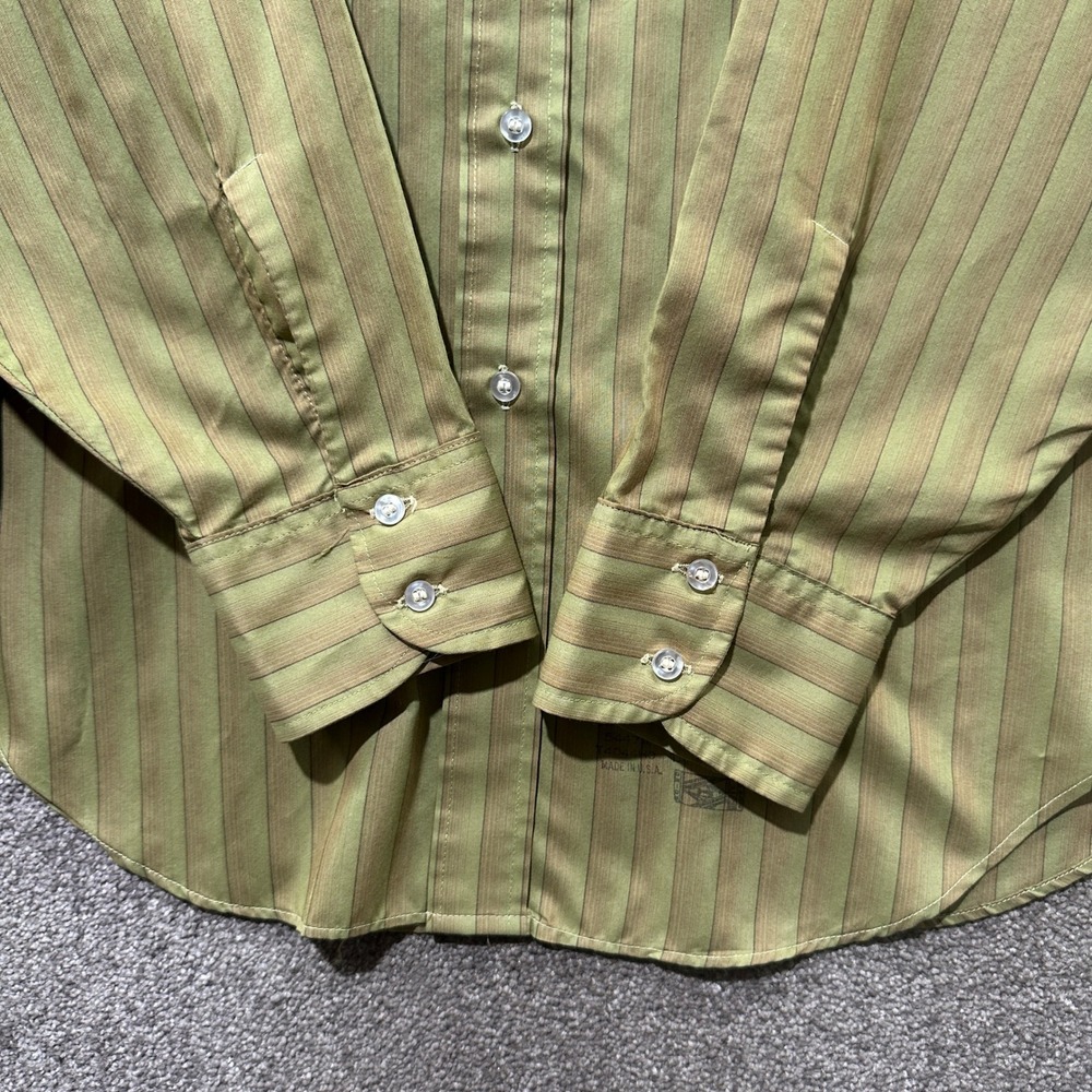 Vintage Arrow Kent Collection Drake II Olive Green Striped Dress Shirt 16.5 35 - Picture 8 of 12